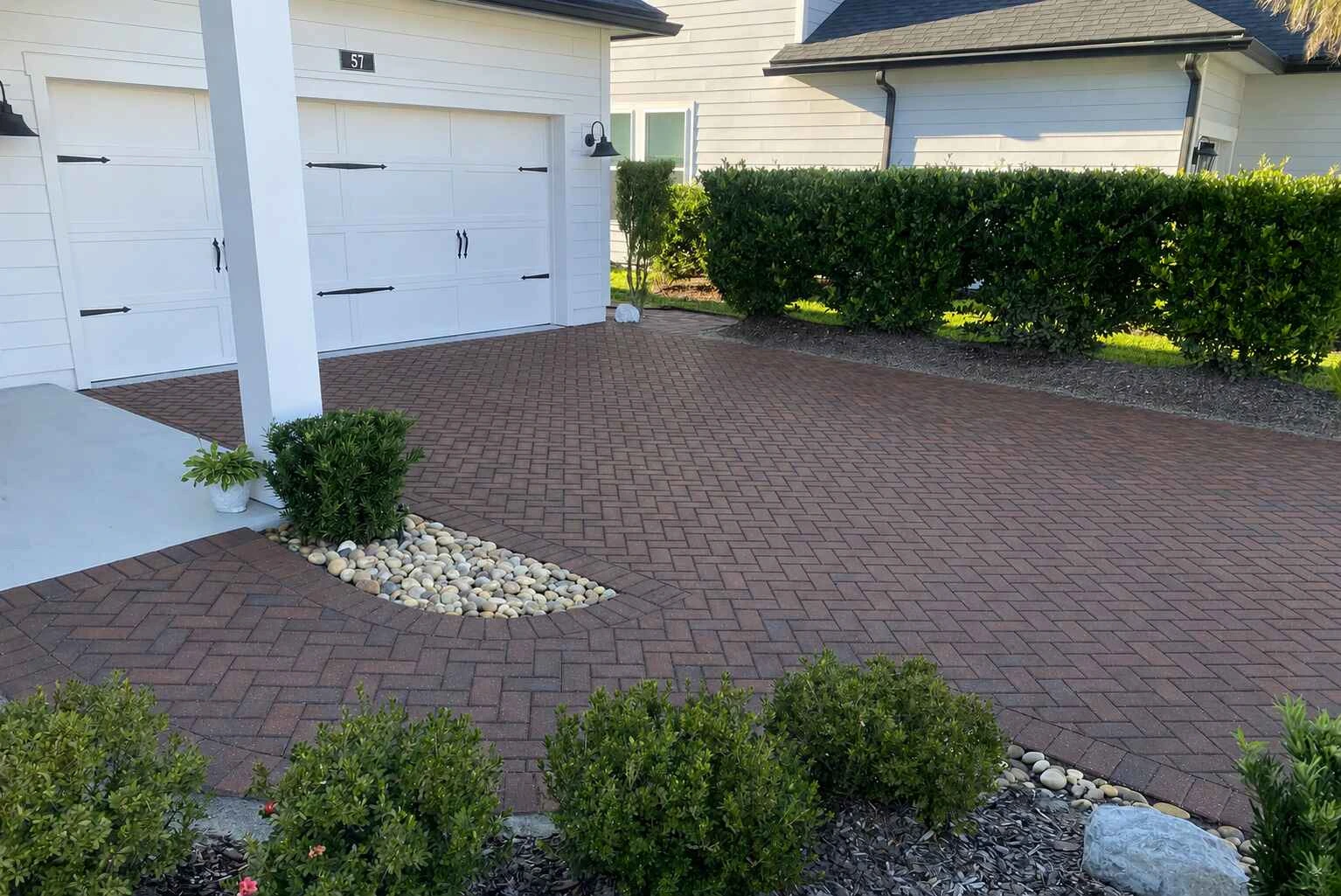 Freshly cleaned and sealed paver driveway in Nocatee, Florida